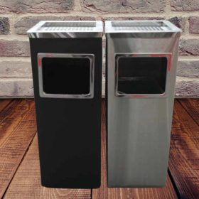 Tempat Sampah Stainless Kotak tutup asbak mall hotel tampak depan